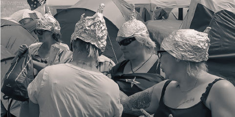 Gathering on people wearing tinfoil hat