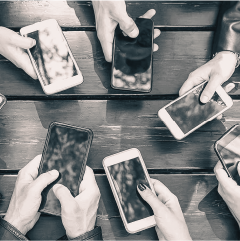 Many people using their phones